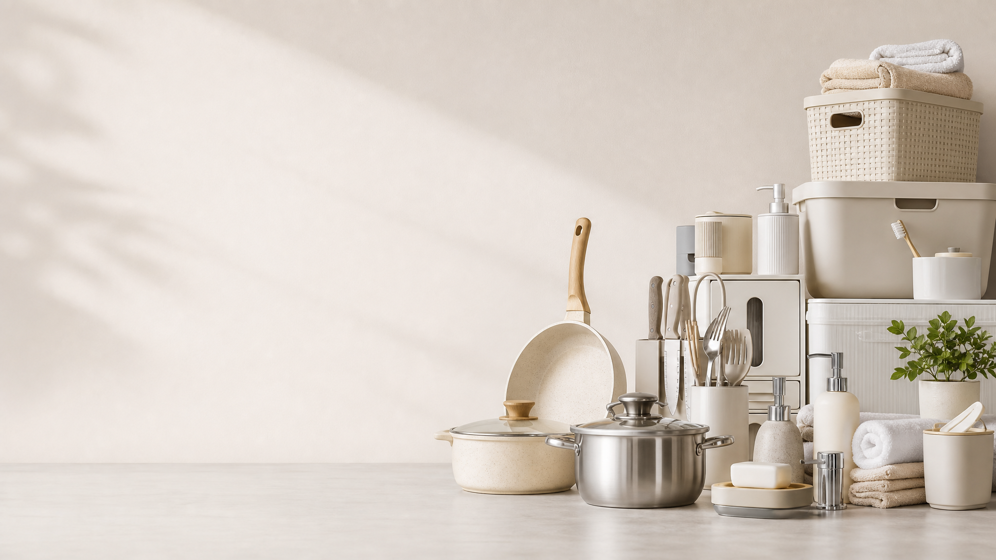 Homeware and storage essentials displayed in a light interior