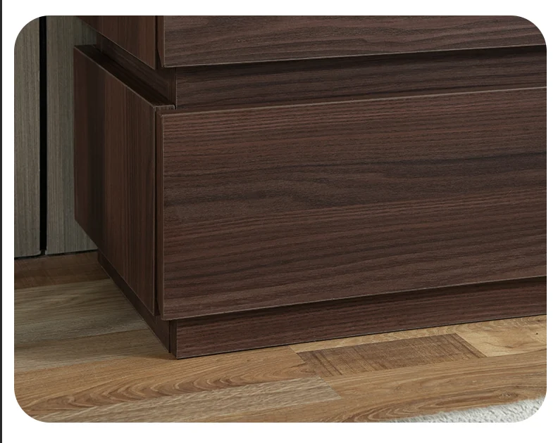 Walnut-look drawer front finish and plinth base on the modular sideboard
