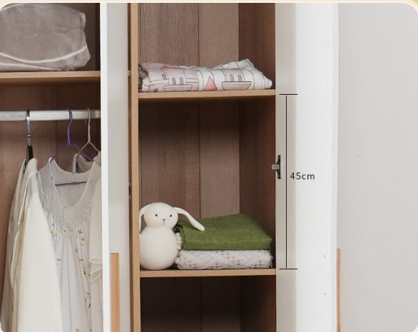 Wardrobe shelves with documented spacing