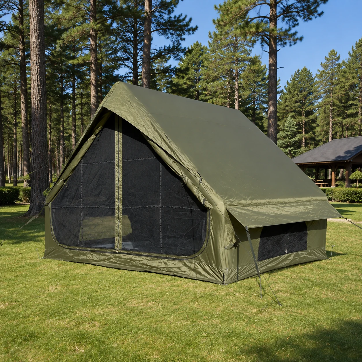 6.3m² Single-Door No-Window Chimney Tent IT002 - outdoor camping scenario 1