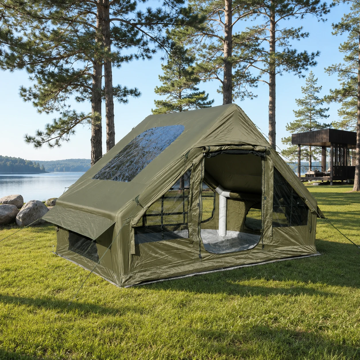 6,3-m²-Luftzelt IT006 mit AB-Doppeltür und großem Dachfenster - Outdoor-Camping-Szene 1