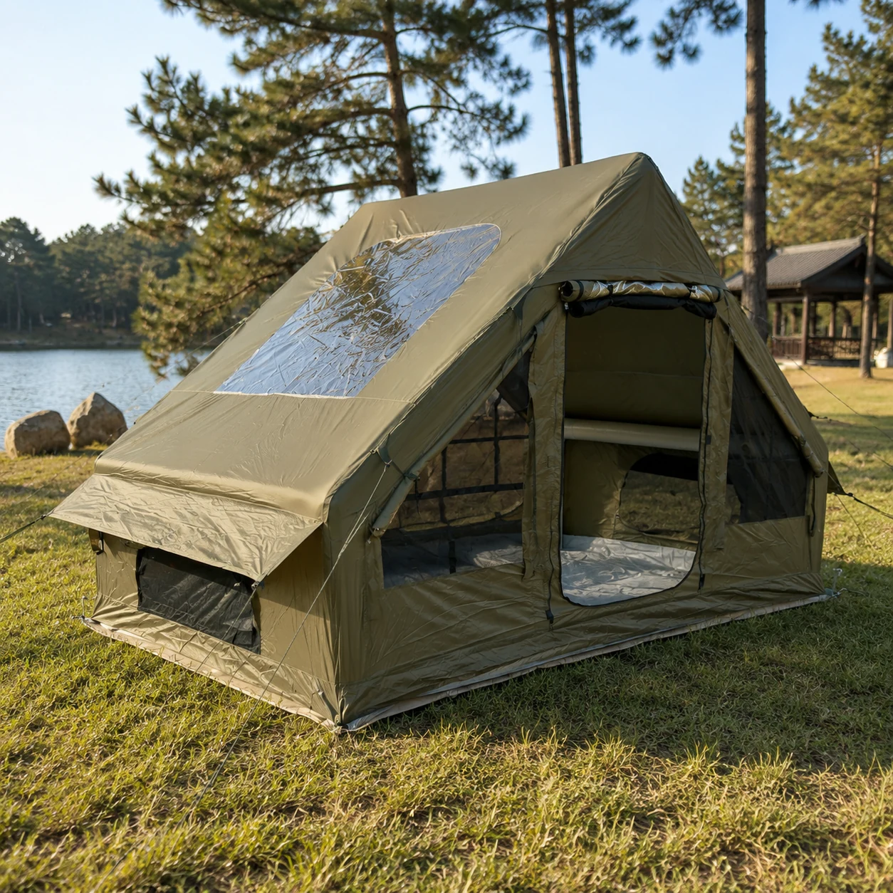 6,3-m²-Luftzelt IT006 mit AB-Doppeltür und großem Dachfenster - Outdoor-Camping-Szene 2