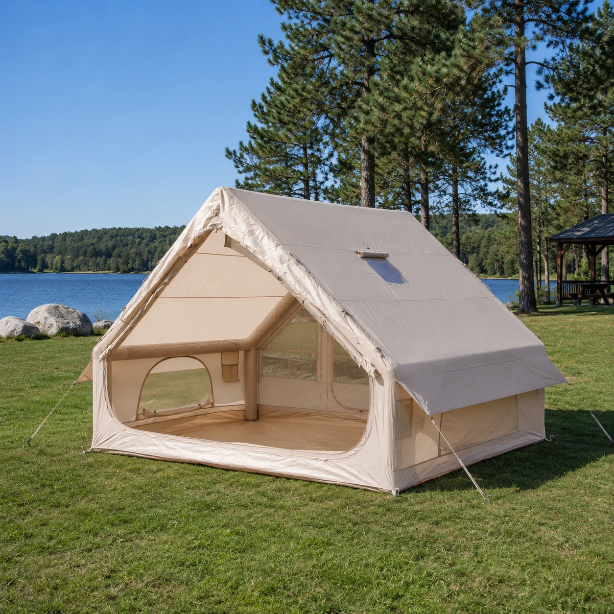 6.3m² Double-Door AB Small-Skylight Chimney Tent IT007 - outdoor camping scenario 1