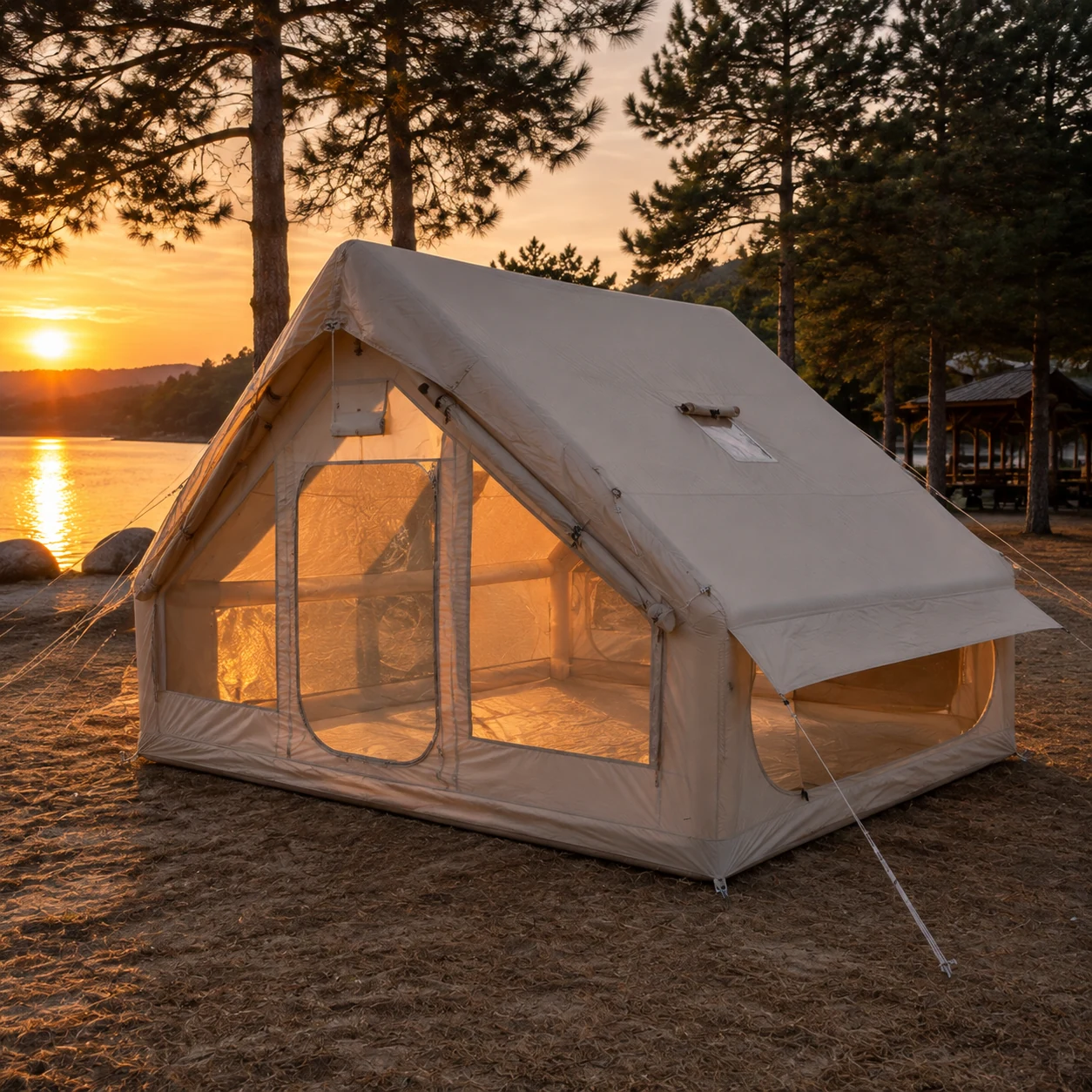 6.3m² Double-Door AB Small-Skylight Chimney Tent IT007 - outdoor camping scenario 2