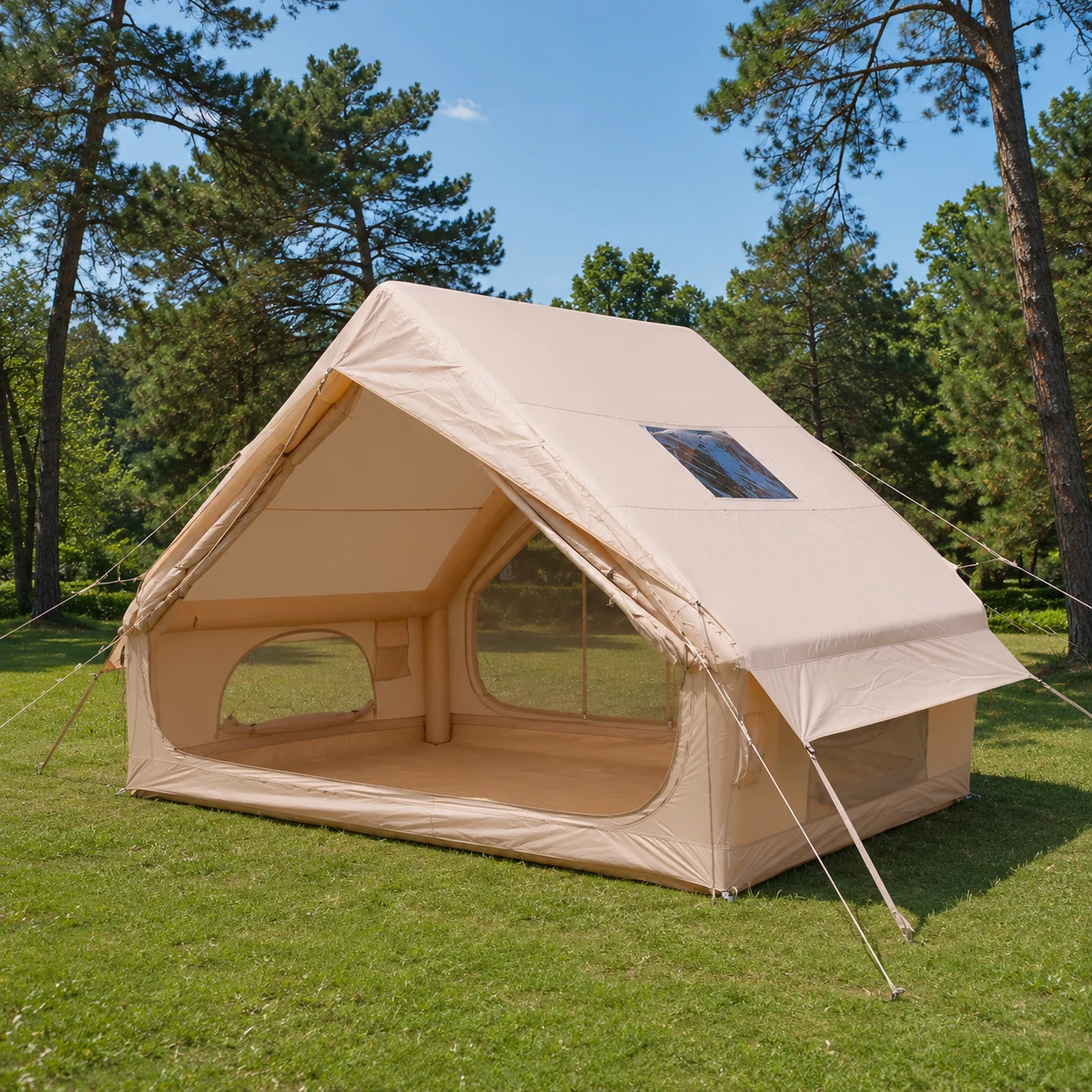 6.3m² Double-Main-Door Twin-Skylight Chimney Tent IT009 - outdoor camping scenario 1