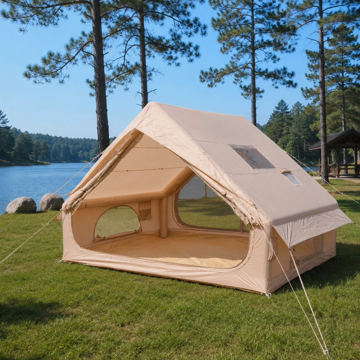 6.3m² Double-Main-Door Twin-Skylight Chimney Tent IT009 - outdoor camping scenario 2
