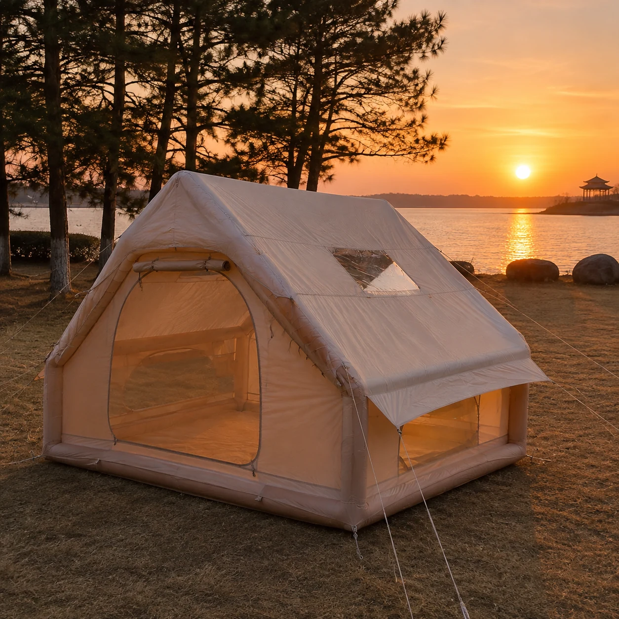 6.3m² Double-Main-Door Twin-Skylight Chimney Tent IT009 - outdoor camping scenario 3
