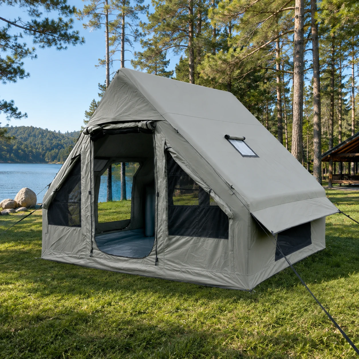 6,3-m²-Luftzelt IT013 mit doppelter U-Tür und kleinem Dachfenster - Outdoor-Camping-Szene 1