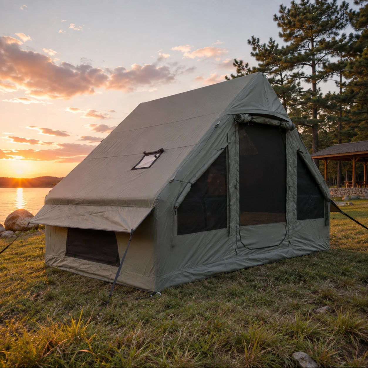 6,3-m²-Luftzelt IT013 mit doppelter U-Tür und kleinem Dachfenster - Outdoor-Camping-Szene 2