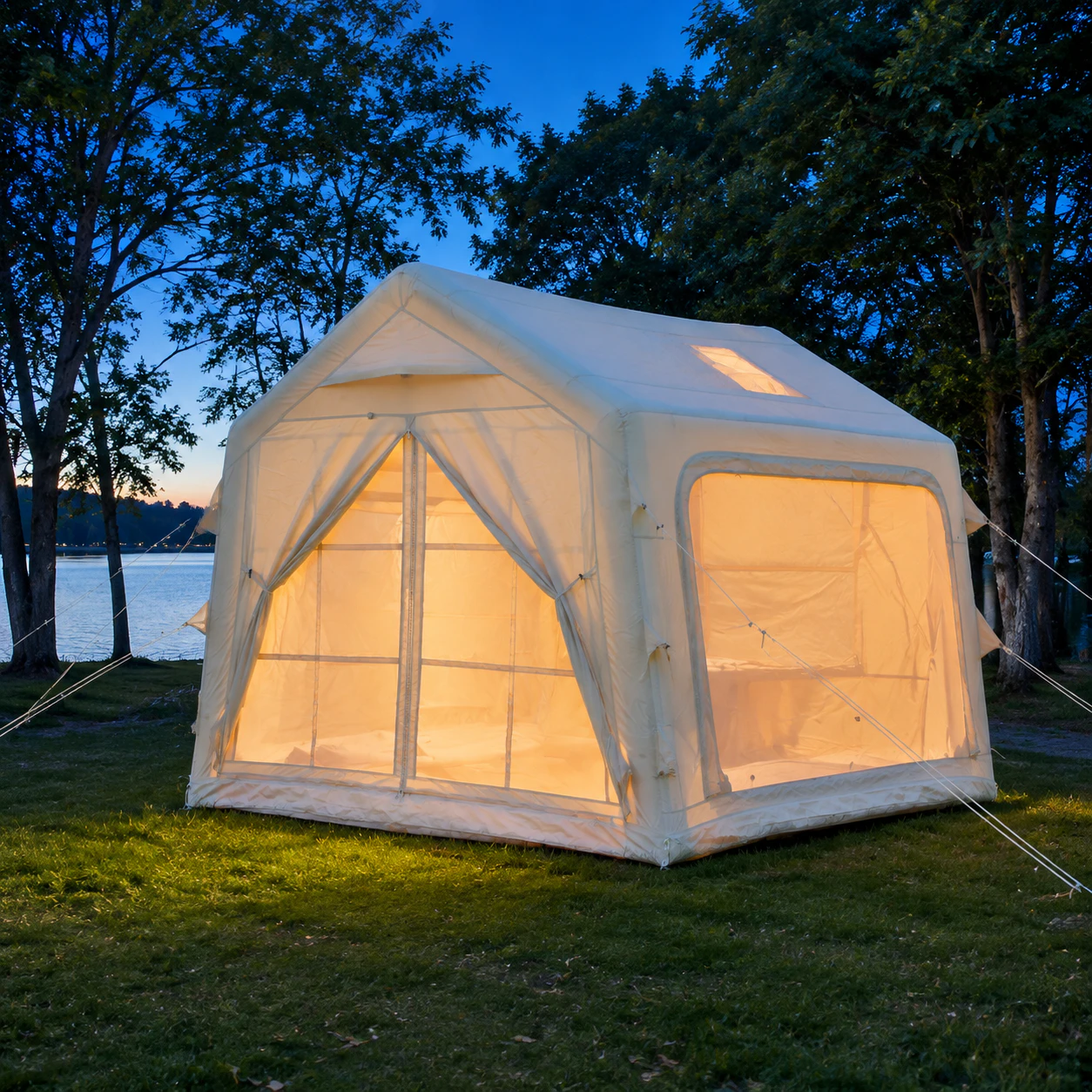 7-m²-Luftzelt mit Einzeltür und zwei kleinen Dachfenstern IT020 - Outdoor-Camping-Szene 1