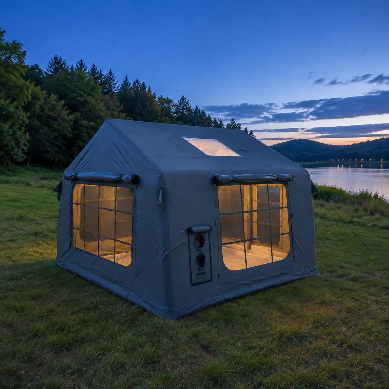 8-m²-AB-Luftzelt mit Doppeltür und zwei kleinen Dachfenstern IT027 - Outdoor-Camping-Szene 2