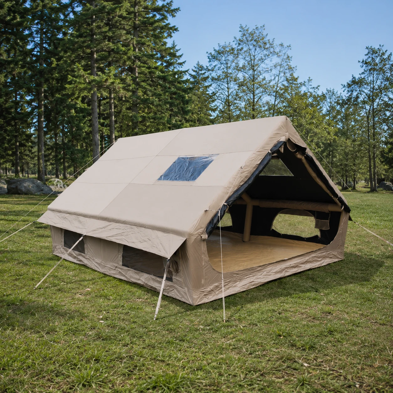 12m² Double-Door AB Twin-Skylight Vinyl Inflatable Tent IT034 - outdoor camping scenario 1