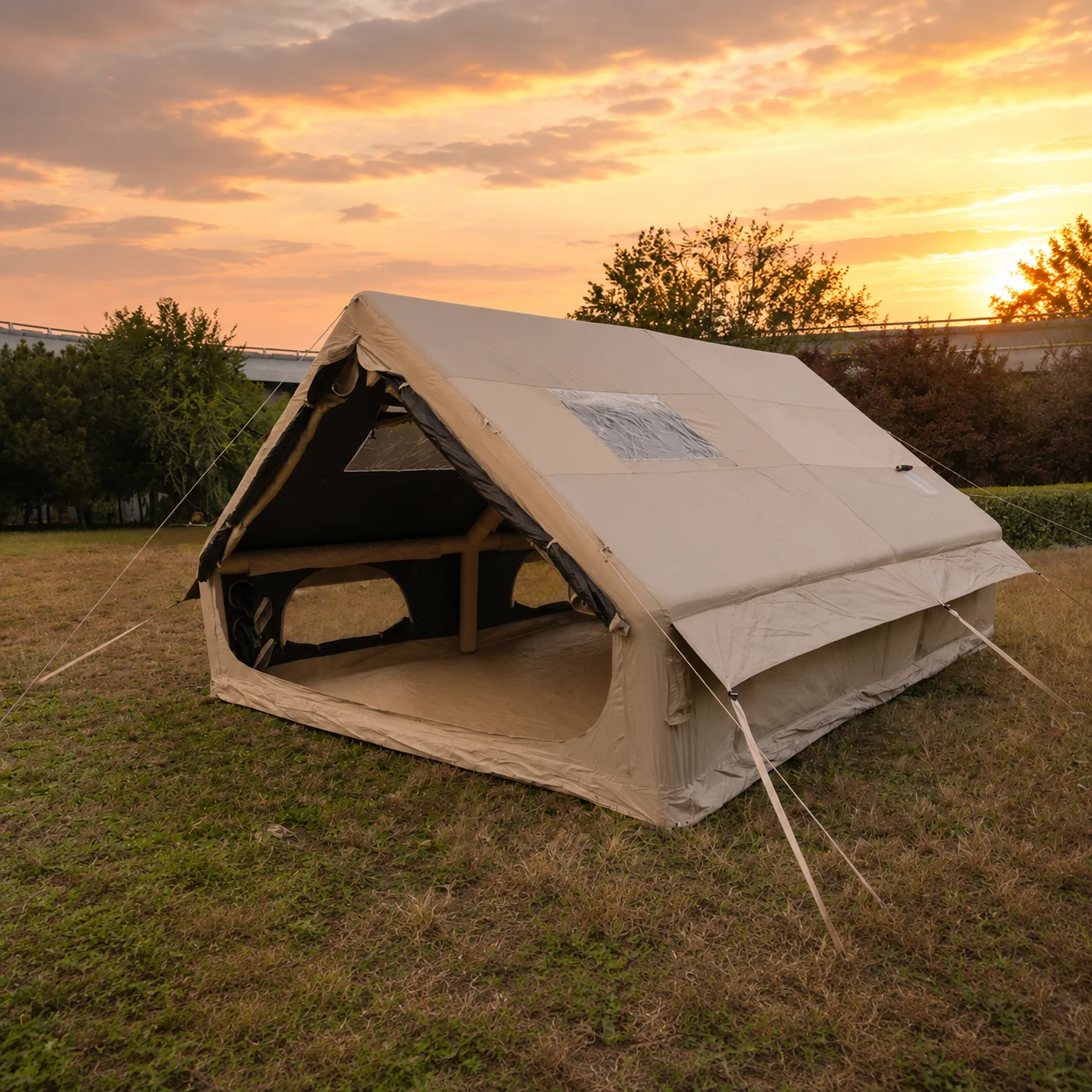 12m² Double-Door AB Twin-Skylight Vinyl Inflatable Tent IT034 - outdoor camping scenario 2