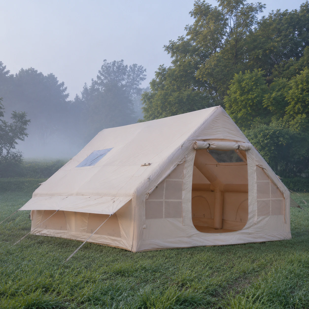 12-m²-AB-Luftzelt mit Doppeltür und zwei kleinen Dachfenstern IT035 - Outdoor-Camping-Szene 1