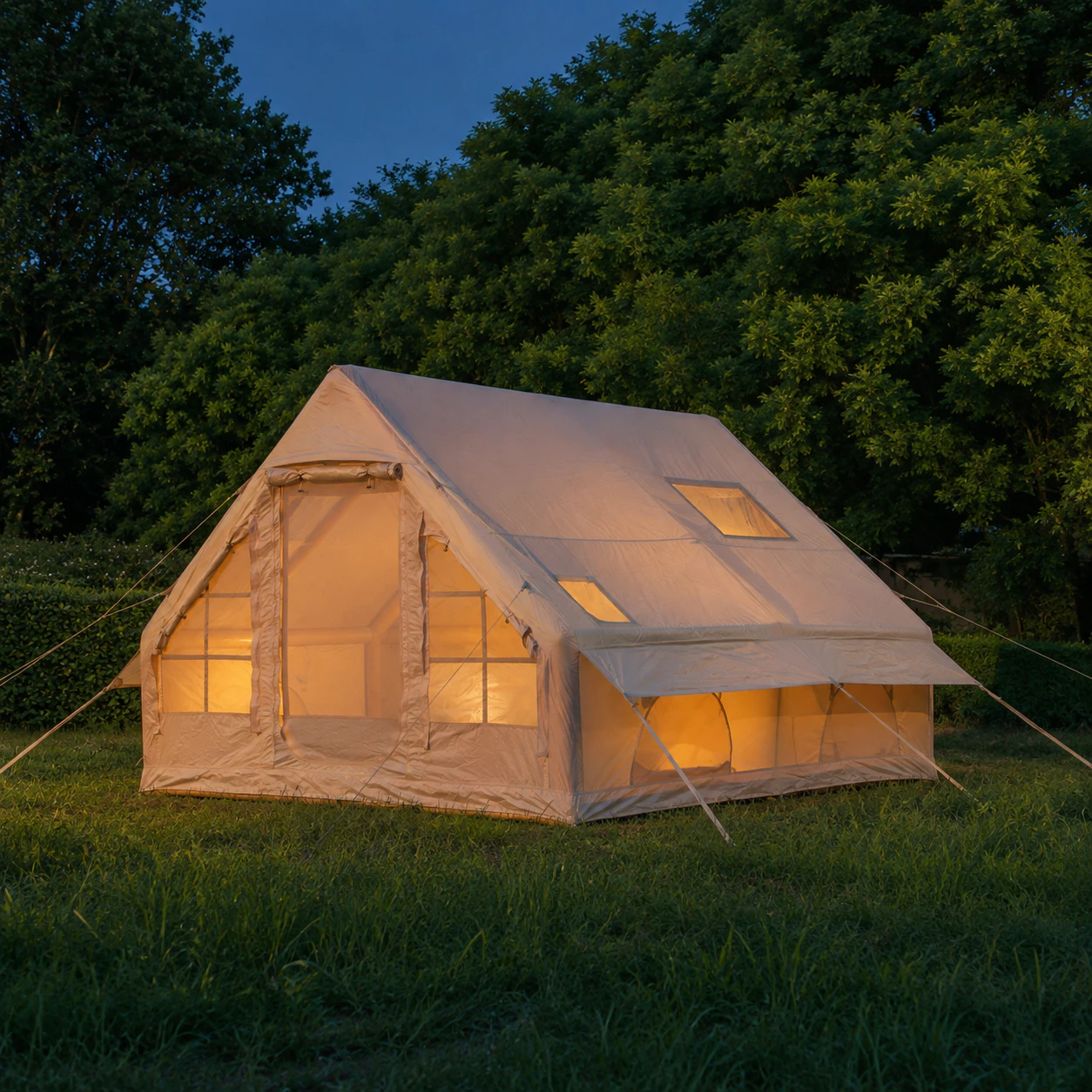 12-m²-AB-Luftzelt mit Doppeltür und zwei kleinen Dachfenstern IT035 - Outdoor-Camping-Szene 2