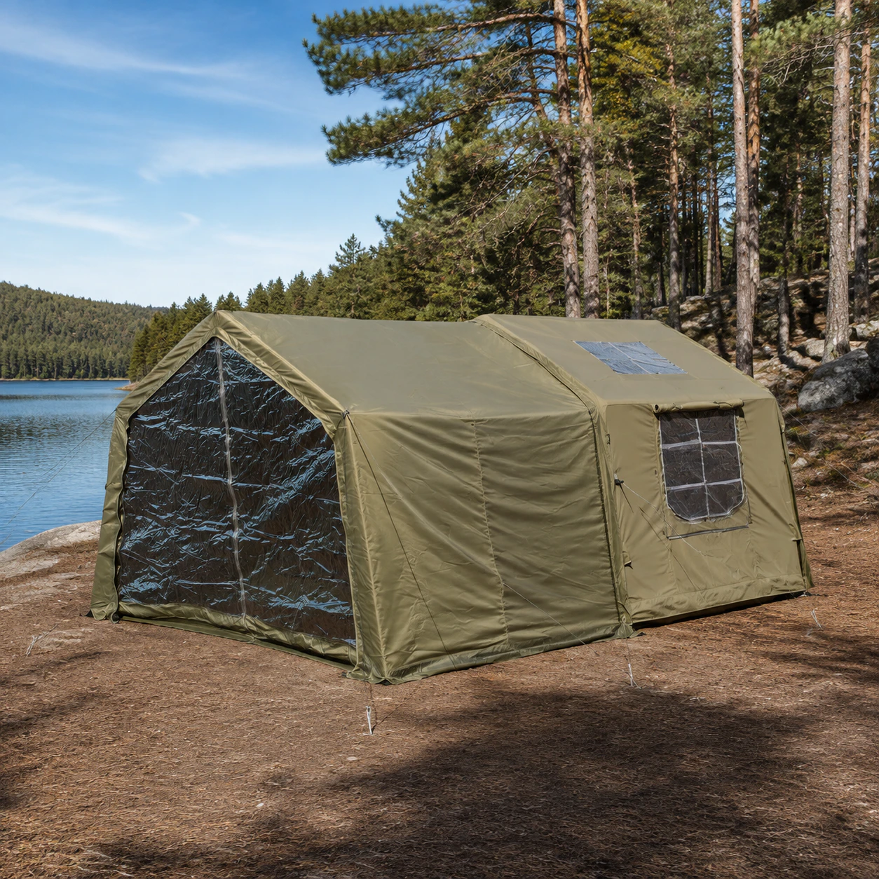 8+8-m²-Erweiterungszelt mit Schlafraum, Wohnraum und Stangen IT041 - Outdoor-Camping-Szene 1