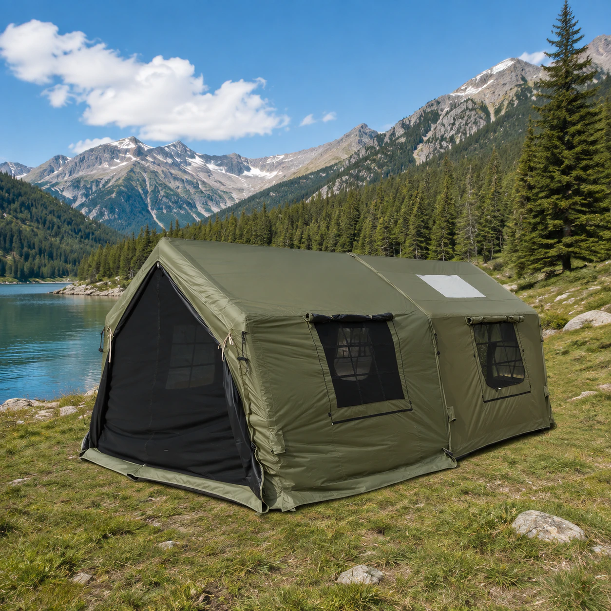 8+8m² TC Cotton Air-Column Expansion Tent IT042 - outdoor camping scenario 1