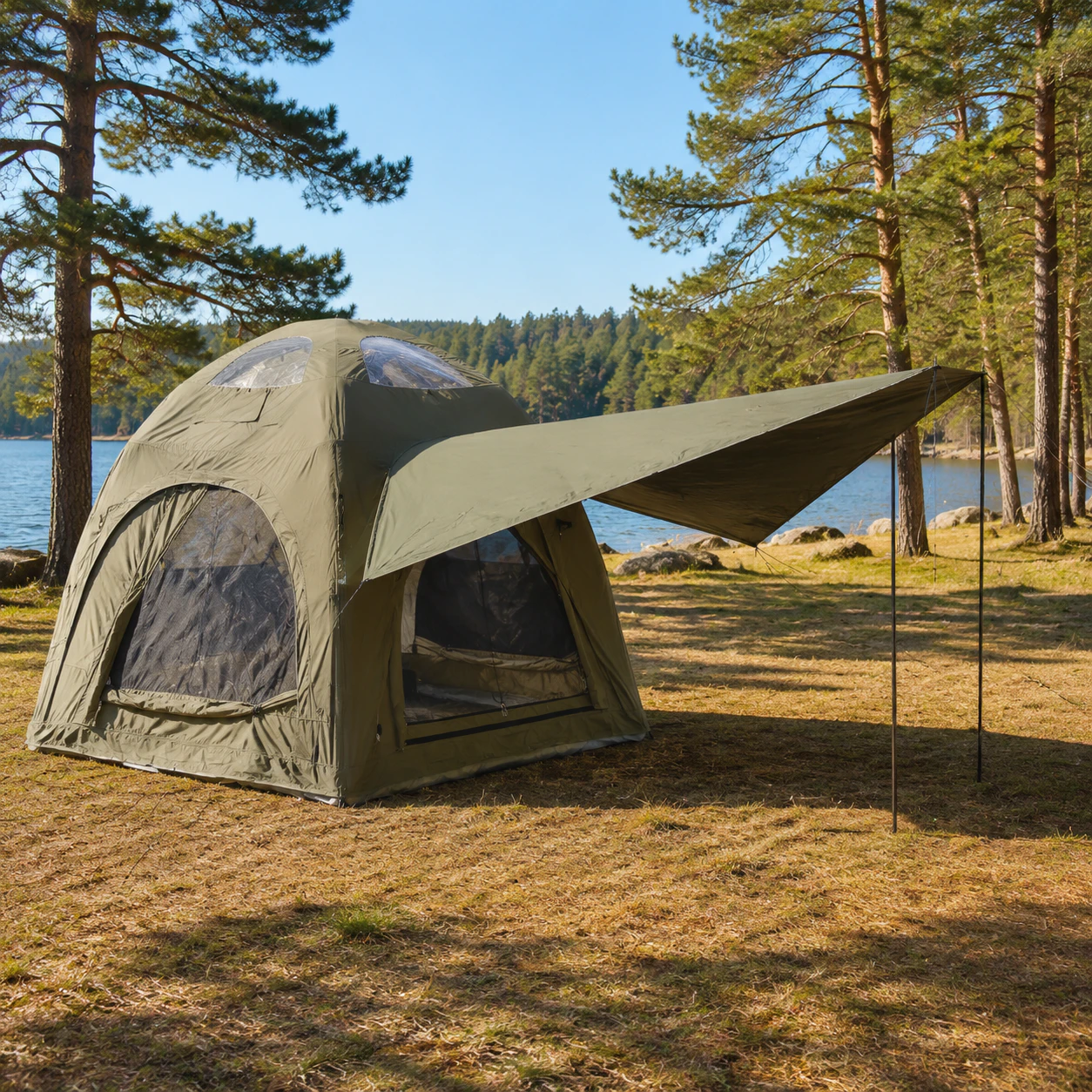 Ø4.5m TC Cotton Support-Pole Canopy Tent IT043 - outdoor camping scenario 1