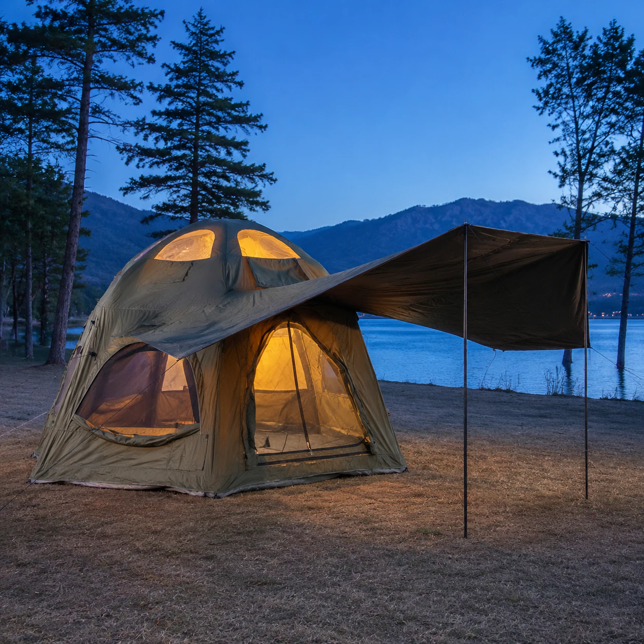Ø4.5m TC Cotton Support-Pole Canopy Tent IT043 - outdoor camping scenario 2