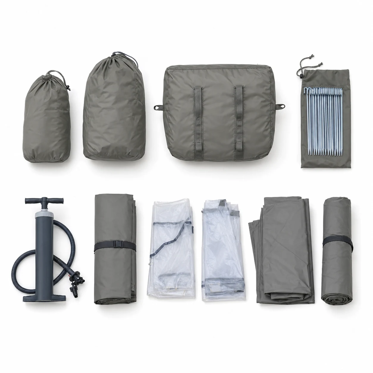 17.28m² Double-Door AB Three-Skylight Inflatable Tent IT048 - included accessories overview